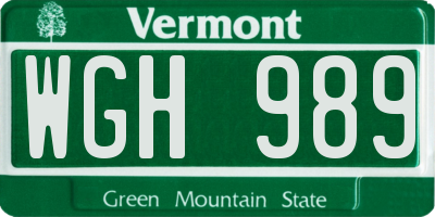 VT license plate WGH989