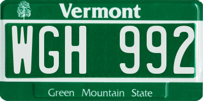 VT license plate WGH992