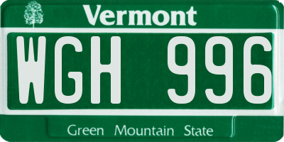 VT license plate WGH996