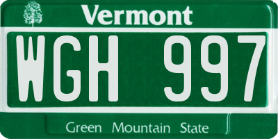 VT license plate WGH997