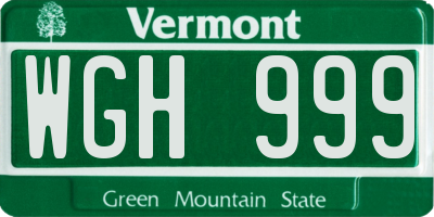 VT license plate WGH999
