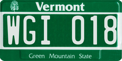 VT license plate WGI018