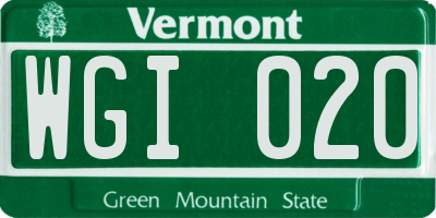 VT license plate WGI020