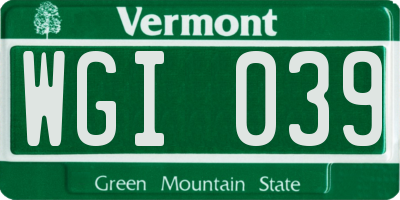 VT license plate WGI039