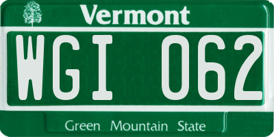 VT license plate WGI062
