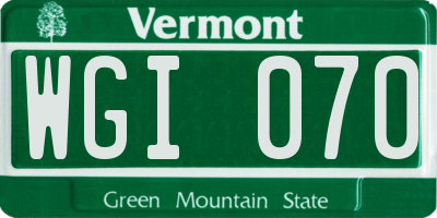VT license plate WGI070