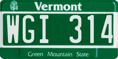 VT license plate WGI314