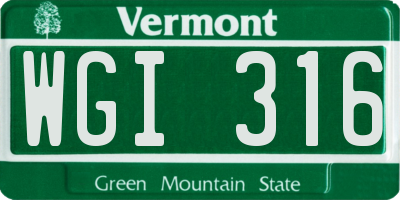 VT license plate WGI316