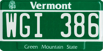 VT license plate WGI386
