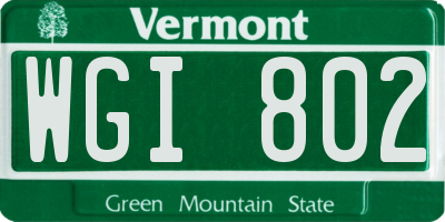 VT license plate WGI802