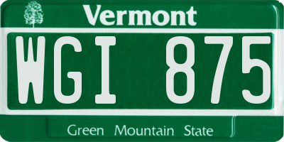 VT license plate WGI875