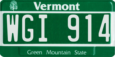 VT license plate WGI914