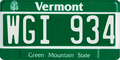 VT license plate WGI934