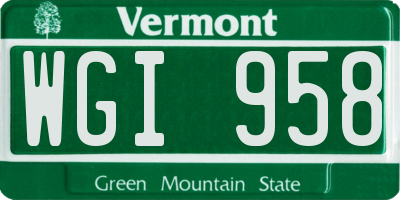 VT license plate WGI958