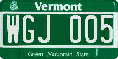 VT license plate WGJ005