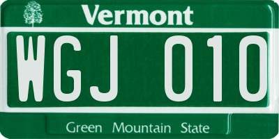VT license plate WGJ010