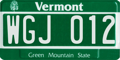 VT license plate WGJ012