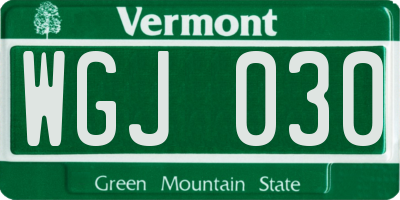 VT license plate WGJ030