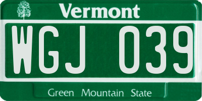 VT license plate WGJ039