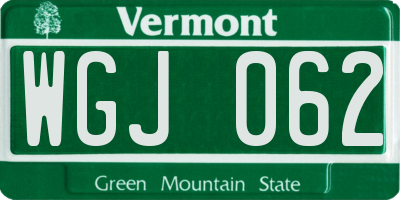 VT license plate WGJ062