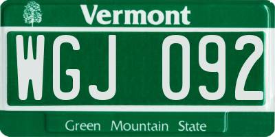VT license plate WGJ092