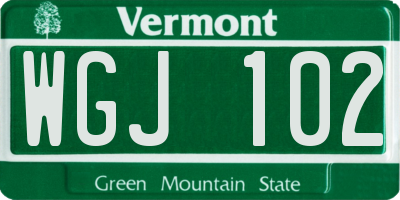VT license plate WGJ102