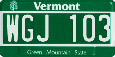 VT license plate WGJ103
