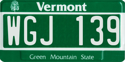 VT license plate WGJ139