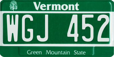 VT license plate WGJ452