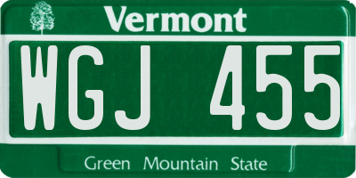 VT license plate WGJ455