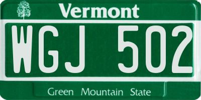 VT license plate WGJ502