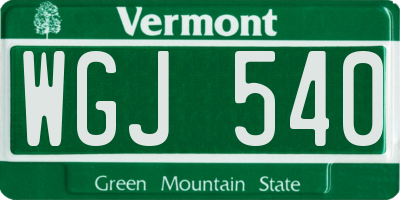 VT license plate WGJ540