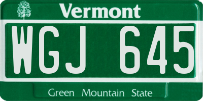 VT license plate WGJ645