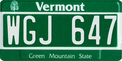 VT license plate WGJ647