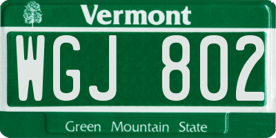 VT license plate WGJ802