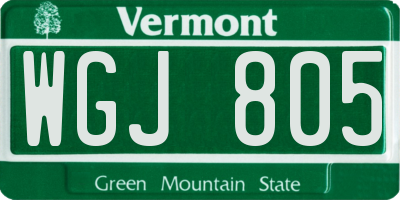 VT license plate WGJ805