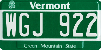 VT license plate WGJ922