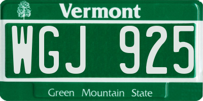 VT license plate WGJ925