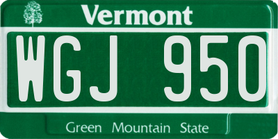 VT license plate WGJ950