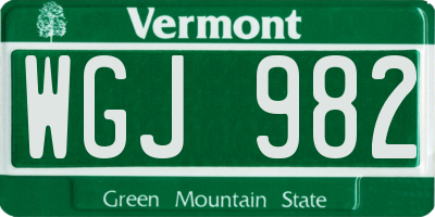 VT license plate WGJ982
