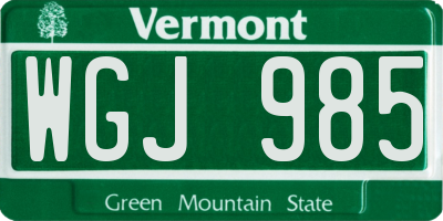 VT license plate WGJ985