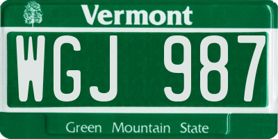 VT license plate WGJ987