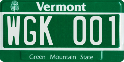VT license plate WGK001