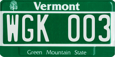 VT license plate WGK003