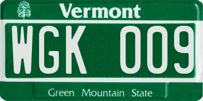 VT license plate WGK009