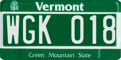 VT license plate WGK018
