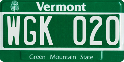 VT license plate WGK020