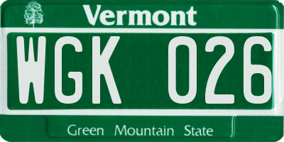 VT license plate WGK026