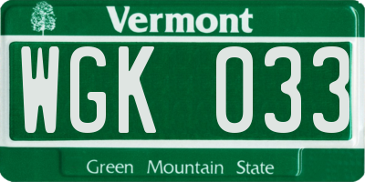 VT license plate WGK033
