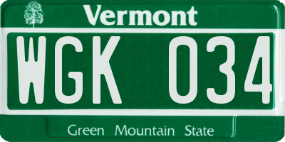 VT license plate WGK034